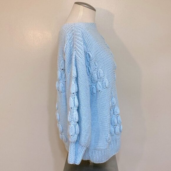 Vintage Light Blue Bubble Knit 3/4 Sleeve Knit Grandma Sweater S - Picture 4 of 10